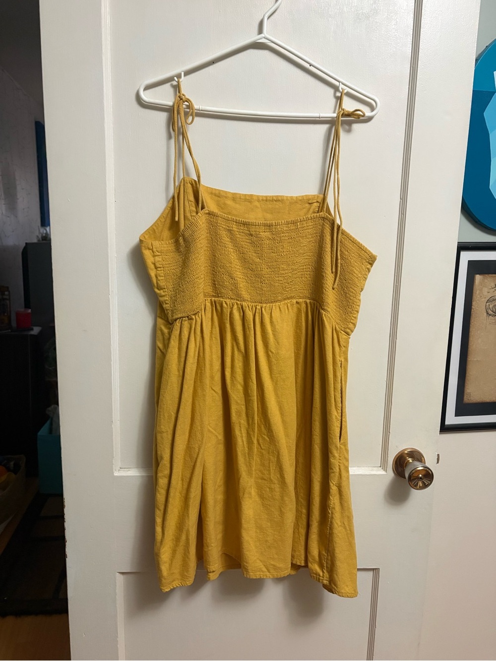 Old Navy Mustard Yellow Linen-Blend Tie-Strap Dress